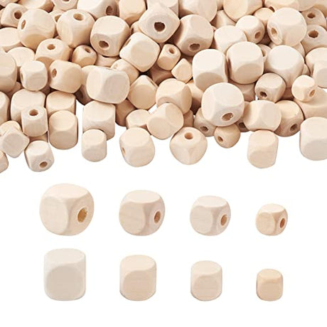 Craftdady 400pcs Natural Unfinished Cube Wood Beads Large Hole Blank Unpainted Square Wooden Loose Beads 10-16mm for Necklace Bracelet DIY Jewelry Craftdady