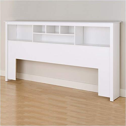 Bowery Hill King Size Wood Bookcase Bed Headboard and Cabinet Storage in White - WoodArtSupply