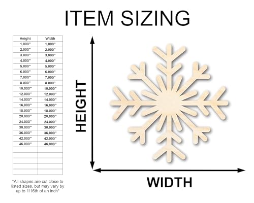 Unfinished Wood Snowflake Shape | Winter Decor | DIY Craft Cutout | up to 24" DIY 18" / 1/2" 24 Hour Crafts