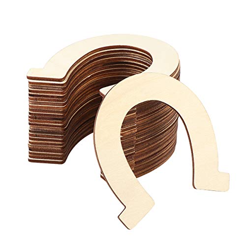 Healifty 24pcs Wood Discs Slices Horseshoe Shape Unfinished Wooden Cutouts Craft DIY Decoration Healifty