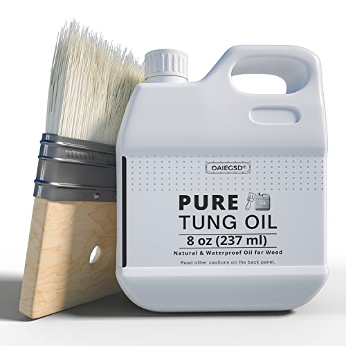 8 OZ Pure Tung Oil for Wood Finishing with Wood Brush, Waterproof Wood Sealer Indoor and Outdoor, 100% Pure Natural Tung Oil for Unfinished Bare