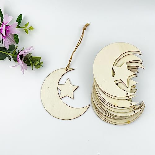 30PCS Unfinished Moon Star Wood DIY Crafts Cutouts - Blank Wooden Moon Star Craft Shapes to Turn into Baby Shower Favors, Christmas Ornaments, Gift