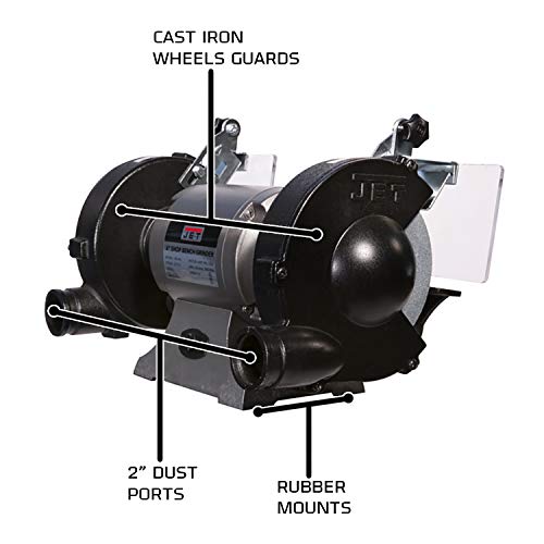 JET 6-Inch Bench Grinder with Wire Wheel, 1/2 HP, 3450 RPM, 115V (JBG-6W) - WoodArtSupply