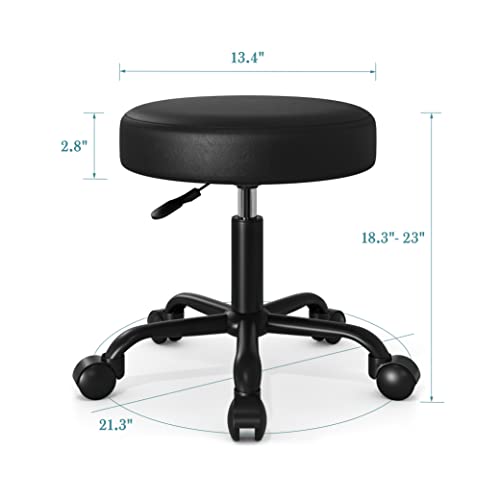 HOOMIC Rolling Stool Swivel Salon Shop Stool Chair Adjustable Drafting Stool Massage Spa Stool with PU Leather Cushioned in Black… - WoodArtSupply