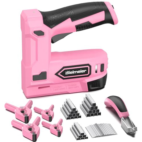 Bielmeier Pink Cordless Staple Gun, 2-in-1 Nail Gun Battery Powered with 2600Pcs Staples and Nails, 4V Brad Nailer Tacker Electric Stapler for BIELMEIER