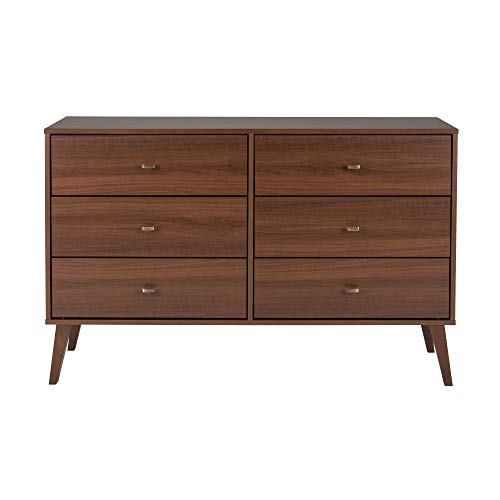 Prepac Milo Mid-Century 6 Drawer Dresser For Bedroom, 16" D x 52.50" W x 33" H, Cherry - WoodArtSupply