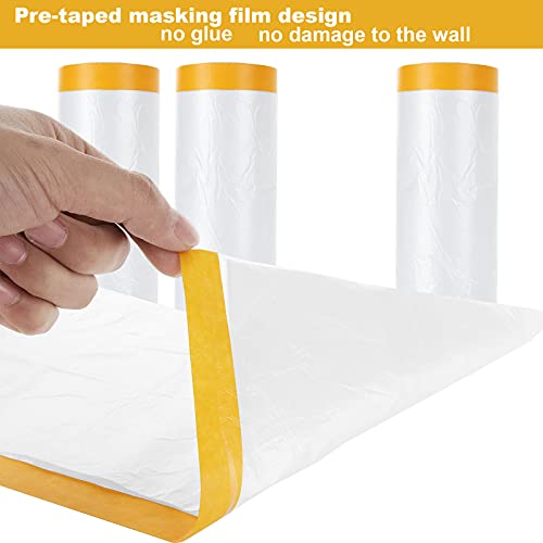 LISHINE 4 Pcs Tape and Drape 5 Ft x 65 Ft Pre-Taped Masking Film Plastic Painting Drop Film Painters Plastic Sheeting Roll Masking Paper with Tape LISHINE