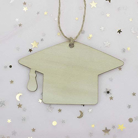 JANOU 20pcs Graduation Cap Wood DIY Craft Cutouts Grad Hat Unfinished Wood Blank Embellishments Gift Tags Ornaments with Ropes for Graduation Party JANOU