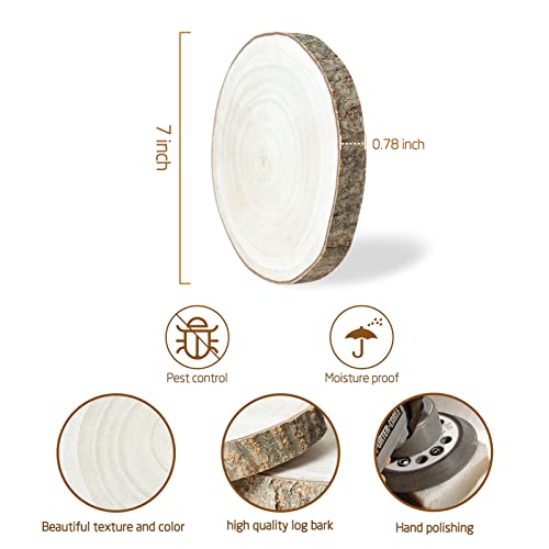 OBTANIM 5 Pcs Natural Wood Slices 6-7 Inch Large Unfinished Round Wooden Circles with Tree Bark for Table Centerpieces DIY Painting Crafts Wedding
