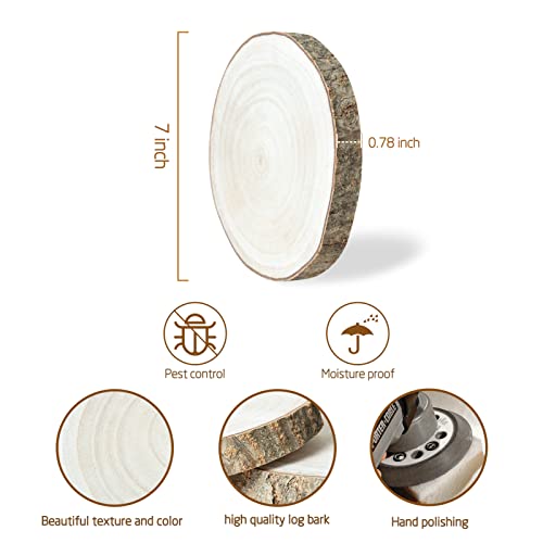 OBTANIM 5 Pcs Natural Wood Slices 6-7 Inch Large Unfinished Round Wooden Circles with Tree Bark for Table Centerpieces DIY Painting Crafts Wedding OBTANIM