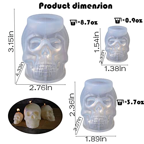 Skull Resin Mold Silicone,3-Pack (Large+Medium+Small) Silicone Skull Candle Molds Kit for Epoxy Resin,Candle,Ice Cube,Wax Melt,3D Resin Skull Molds - WoodArtSupply