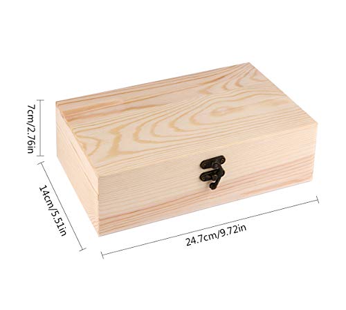dedoot Unfinished Wooden Box with Hinged Lid 9.7x5.5x2.7 Inch Rectangle Keepsake Box Clasp Wood Box, Storage Box Wooden Gift Boxes for DIY Crafts, dedoot