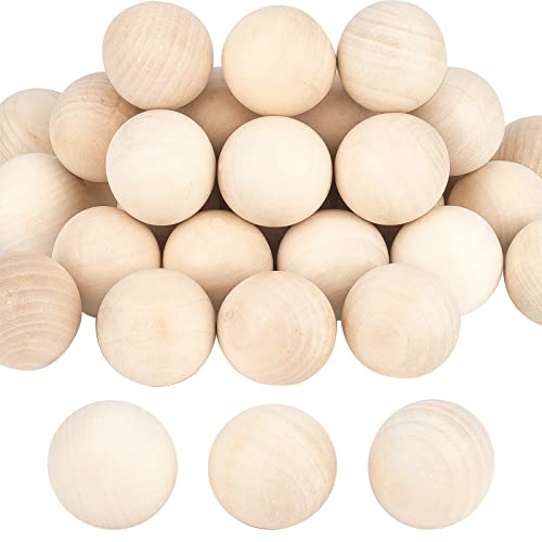 PH PandaHall 30pcs 40mm Wooden Round Ball, Unfinished Natural Wood Beads No Hole Wooden Loose Beads Balls Spheres for Gnomes Wine Decanters Top Home