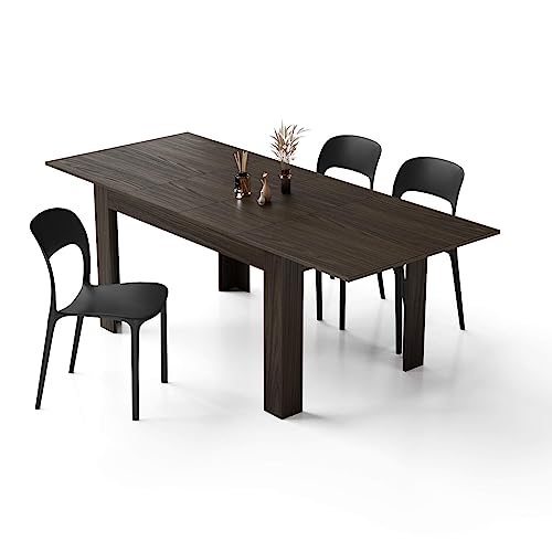 Mobili Fiver, Easy Extendable Dining Table, Dark Walnut, Made in Italy Mobili Fiver