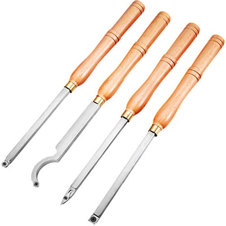 VEVOR Wood Turning Tools for Lathe 4 PCS Set, Carbide Lathe Tools with Diamond Shape, Round, Square Cutters, Turning Lathe Chisels with Comfortable VEVOR