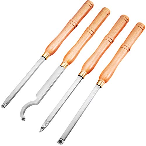 VEVOR Wood Turning Tools for Lathe 4 PCS Set, Carbide Lathe Tools with Diamond Shape, Round, Square Cutters, Turning Lathe Chisels with Comfortable - WoodArtSupply