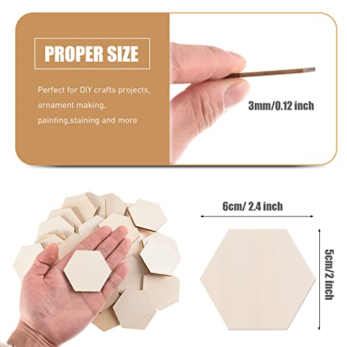 150 Pcs Unfinished Wooden Hexagon Pieces Wooden Hexagon Cutouts Blank Wood Hexagon Slices Natural Wood Hexagon Tile Slabs for DIY Crafts Wood Burning