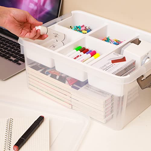 Citylife 17 QT Plastic Storage Box with Removable Tray Craft Organizers and Storage Clear Storage Container for Organizing Lego, Bead, Tool, Sewing, - WoodArtSupply