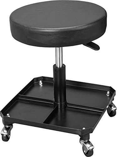 Torin ATR6350B Rolling Pneumatic Creeper Garage/Shop Seat: Padded Adjustable Mechanic Stool with Tool Tray Storage, Black Torin