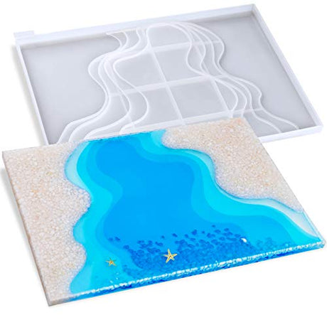NiArt Epoxy Resin Silicone Mold Large 14.6"x9.8" Rectangle Serving Tray Mountain River Ocean Terracing Landscape Coaster DIY Art Casting Home Decor NiArt