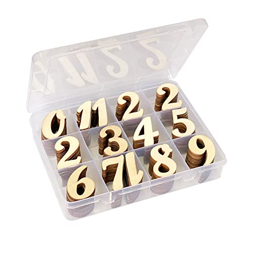 2 Inch 196 Pieces Wooden Numbers Unfinished Wood Numbers 0-9 for Crafts,with Sorting Grid Organizer - WoodArtSupply