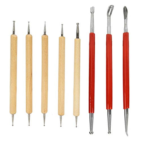 8Pcs DIY Hand-Made Leather Craft Carving Stylus Tool Spoon Double Head Point Drill Pen Kit Set Stainless Steel Sculpting Set Convenient Steel Tip Oumefar