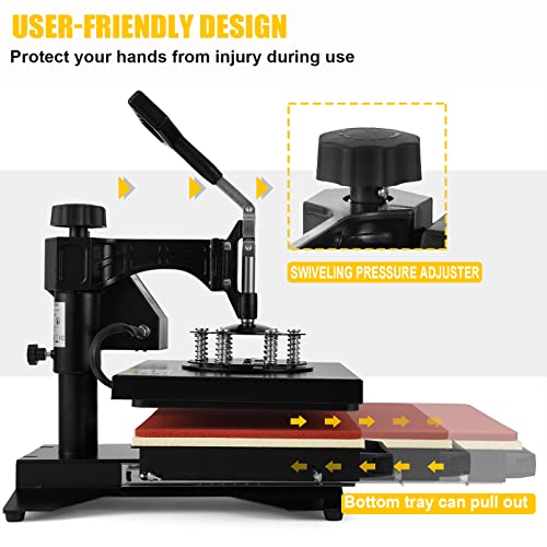 TOPDEEP 5 in 1 Heat Press Machine, Swing Away T Shirt Pressing Machine Multifunction, Heat Press 12x10 inch Transfer Machine Sublimation Combo for