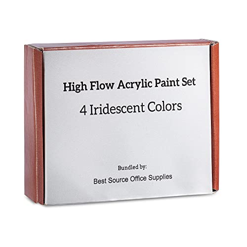 Golden Acrylics High Flow Acrylic Paint Set - 4 Iridescent Metallic Colors, Copper, Gold, Silver, Pearl - 1 Ounce Bottles - Metallic Acrylic Paint Golden Acrylics