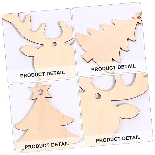 VOSAREA 40pcs Wood Chip Christmas Tree Ornaments Wooden Christmas Ornaments Unfinished Wood Slices Ornaments Wooden Reindeer Cutouts Hanging Decor VOSAREA