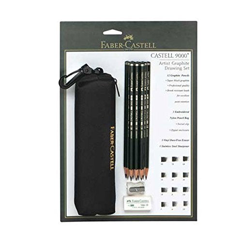 Faber-Castell 9000 Artist Graphite Drawing Set with Bag Set of 12 - WoodArtSupply