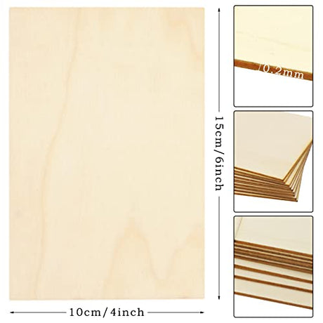 Jyongmer 50 Pieces Unfinished Wood Pieces, Thin Wood Sheets Plywood Sheets Unfinished Basswood Sheets for Wooden DIY Ornaments, Painting, Drawing, Jyongmer