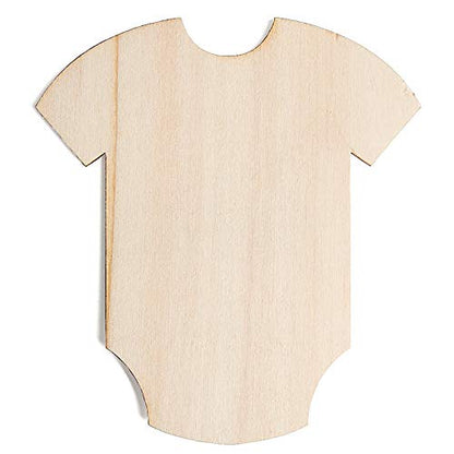 Pack of 24 Unfinished Wood Baby Onesie Cutouts by Factory Direct Craft - Blank Wooden T-Shirt Shapes for Baby Shower Favors, Gender Reveals,