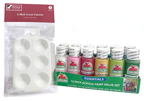 Apple Barrel Acrylic Paint Set with Complimentary Palette, Matte Finish (12 Bottles, 2-Ounces Each) Atlea Creations