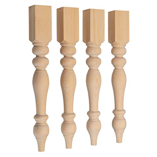 CAROLINA LEG CO. Chunky Farmhouse Table Legs - Unfinished - DIY Furniture - Turned Legs - Set of 4 - Dimensions: 3.5" x 29" CAROLINA LEG CO.
