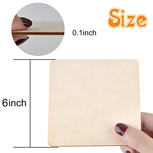 Coopay 40 PCS 6 inches Unfinished Wood Squares Natural Wood Slices Wooden Square Cutouts for Painting Writing Carving DIY Supplies, and Home