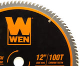 WEN BL1200 12-Inch 100-Tooth Carbide-Tipped Ultra-Fine Finish Professional Woodworking Saw Blade for Miter Saws and Table Saws, Silver WEN