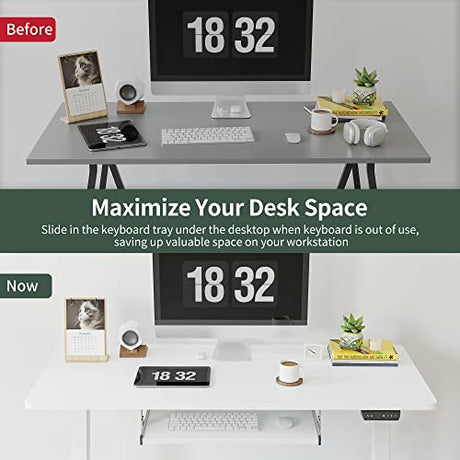 FEZIBO Standing Desk with Keyboard Tray, 55 × 24 Inches Electric Height Adjustable Desk, Sit Stand Up Desk, Computer Office Desk, White FEZIBO