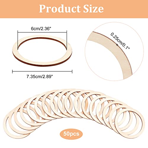NBEADS 50 Pcs Natural Wood Rings, 2.9" Unfinished Wood Pieces Circle Ornaments Wood Linking Rings Blank Wooden Slices for Painting Christmas Home NBEADS