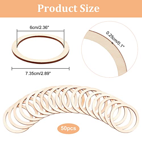 NBEADS 50 Pcs Natural Wood Rings, 2.9" Unfinished Wood Pieces Circle Ornaments Wood Linking Rings Blank Wooden Slices for Painting Christmas Home