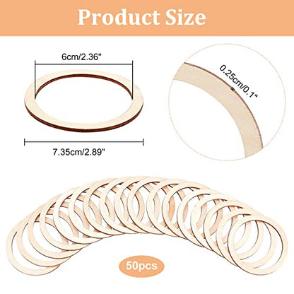 NBEADS 50 Pcs Natural Wood Rings, 2.9" Unfinished Wood Pieces Circle Ornaments Wood Linking Rings Blank Wooden Slices for Painting Christmas Home