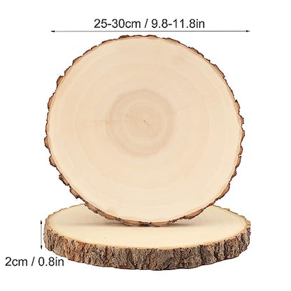 4 PCS 10-12 Inch Natural Wood Slices, Unfinished Paulownia Wood Circles with Barks for Coasters, DIY Crafts, Christmas Rustic Wedding Ornaments and