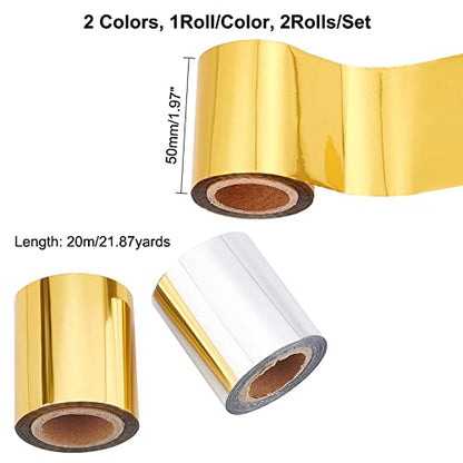 SUPERFINDINGS 2 Rolls Heat Transfer Foil Paper Golden Silver Hot Foil Transfer Sheets Hot Foil Paper Rolls for DIY Craft Embossing Scrapbooking Cards,66Ftx2in per roll