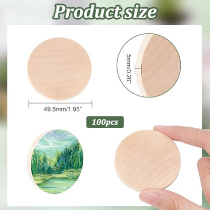 PH PandaHall 100PCS 2 Inch Natural Wood Slices, Unfinished Round Wooden Discs Round Wooden Tokens Wood Coins Wooden Circle Chips Small Blank Wooden