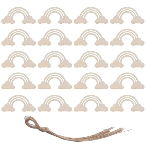 Uniquer 20Pcs Rainbow Wood DIY Crafts,Cutout Rainbow Unfinished Wood Slices,Rainbow Unpainted with Hemp Rope for Birthday Christmas Party Decoration Uniquer
