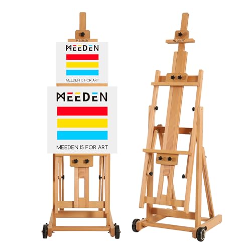MEEDEN Versatile Studio H-Frame Easel - All Media Adjustable Beech Wood Studio Easel, Painting Floor Easel Stand, Movable and Tilting Flat Available, MEEDEN
