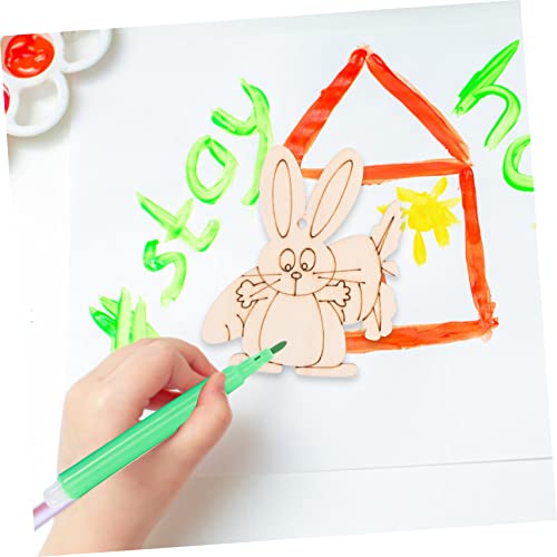 VILLCASE 1 Set Wooden Painting Toy Unfinished Wood Bunny Chips Easter Party Hanging Ornament Blank Wood Bunny Kid Crafts Easter Ornaments Watercolor VILLCASE