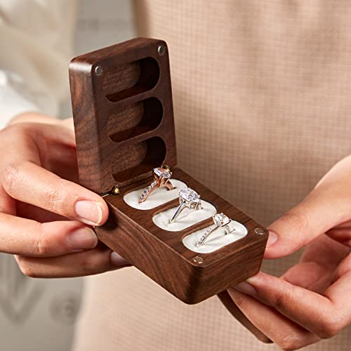 Always & Forever Ring Box 3 Slot for Wedding Ceremony Engagement Valentine's Day Birthday Ring Bearer Box Walnut Wooden Ring Box Engrave Wedding Ring Roycraft