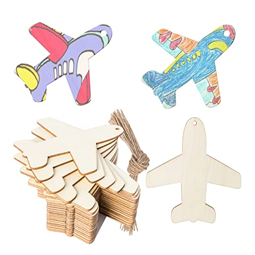 Airplane Wooden Outer Space Wood with Twines Art Unfinished Ornaments for Wedding Birthday Theme of Universe Party Decoration 20Pcs Zontween