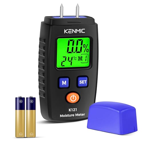 KENMIC Wood Moisture Meter Portable LCD Wood Moisture Detector with Green Backlight, Pin Type Water Leak Detector with 5 Modes for Walls, Wood, - WoodArtSupply