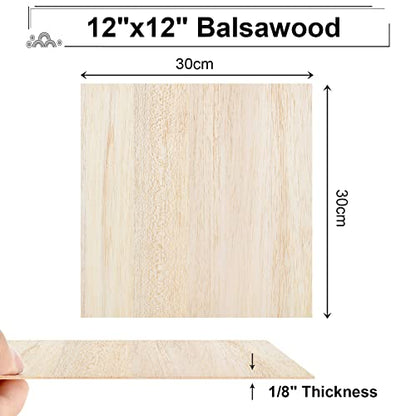 LISHINE 12 Pcs 1/8 Inch Balsa Wood Sheet 11.8" x 11.8", 3mm Thin Balsa Wood Sheets for Craft, Laser, Wood Burning, Model Making, DIY Projects,